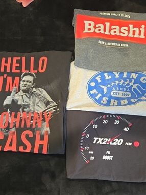 Lot Of 4 Tshirts Including JOHNNY CASH and Bala Gray Tee with Red Logo
